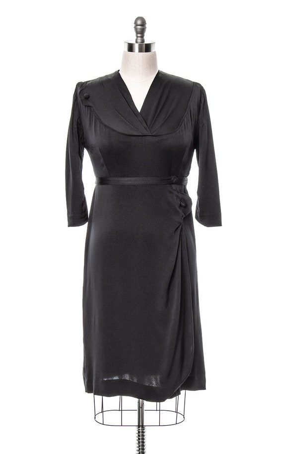 Vintage 1930s Dress | 30s Black Silk Faille Drape… - image 2