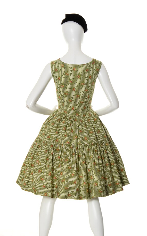 Vintage 1950s Dress | 50s Floral Striped Cotton R… - image 4