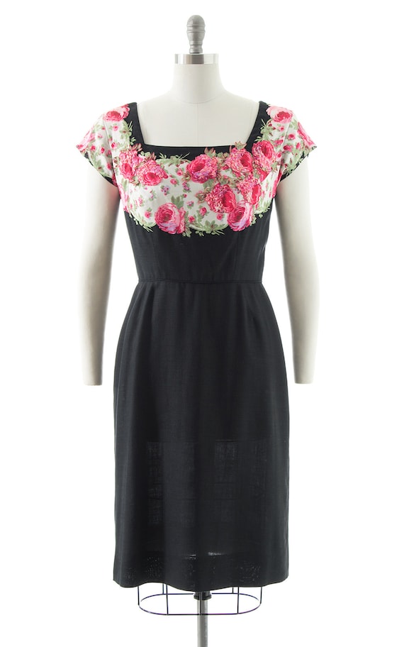 Vintage 1950s Dress | 50s PEGGY HUNT Silk Pink Ro… - image 2