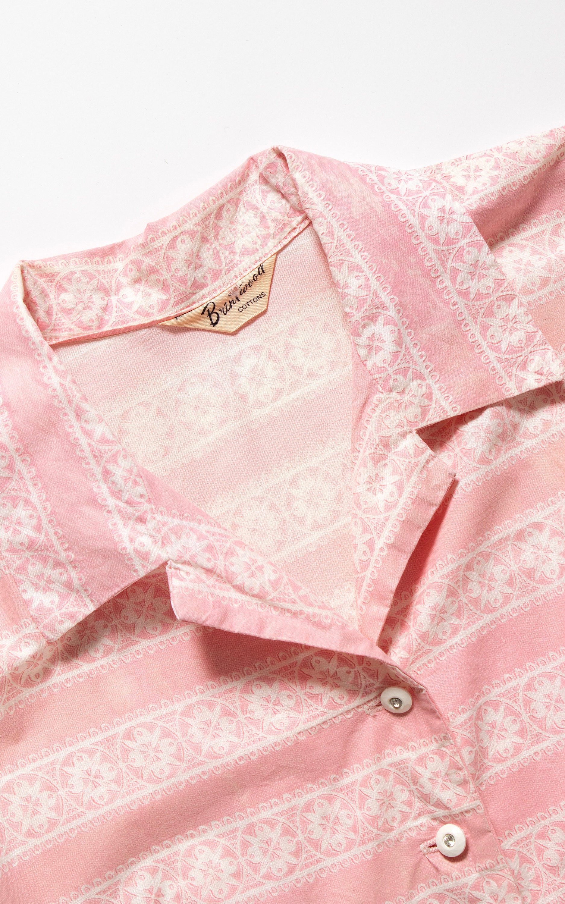 Vintage 1940s 1950s Shirt Dress | 40s 50s Striped Cotton Pink