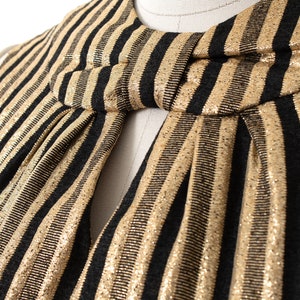 Vintage 1960s Dress 60s Striped Metallic Gold Black Keyhole Belted Shift Sleeveless Evening Holiday Party Dress small image 7