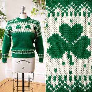 Vintage 1970s Sweater | 70s Three Leaf Clover Irish Wool Knit