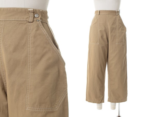 Vintage 1950s Capri Pants | 50s Khaki Brown Cotton