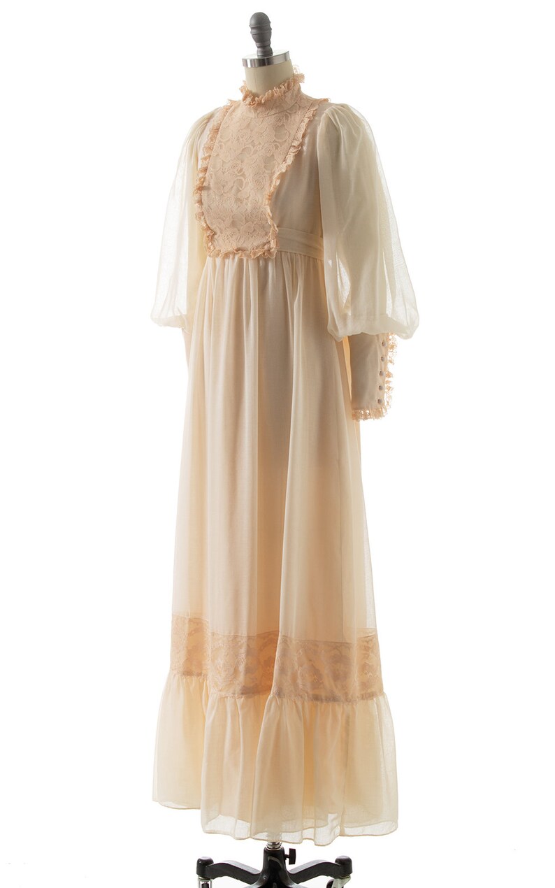 Vintage 1970s Maxi Dress | 70s Gunne Sax Style Cream Cotton Lace Bishop ...