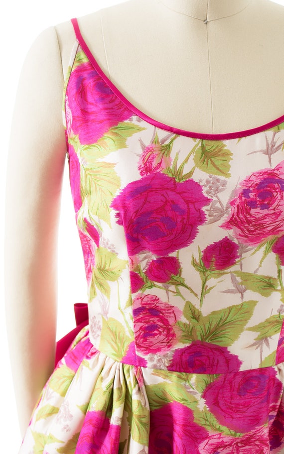 Vintage 1960s Dress | 60s Pink Rose Floral Printe… - image 6