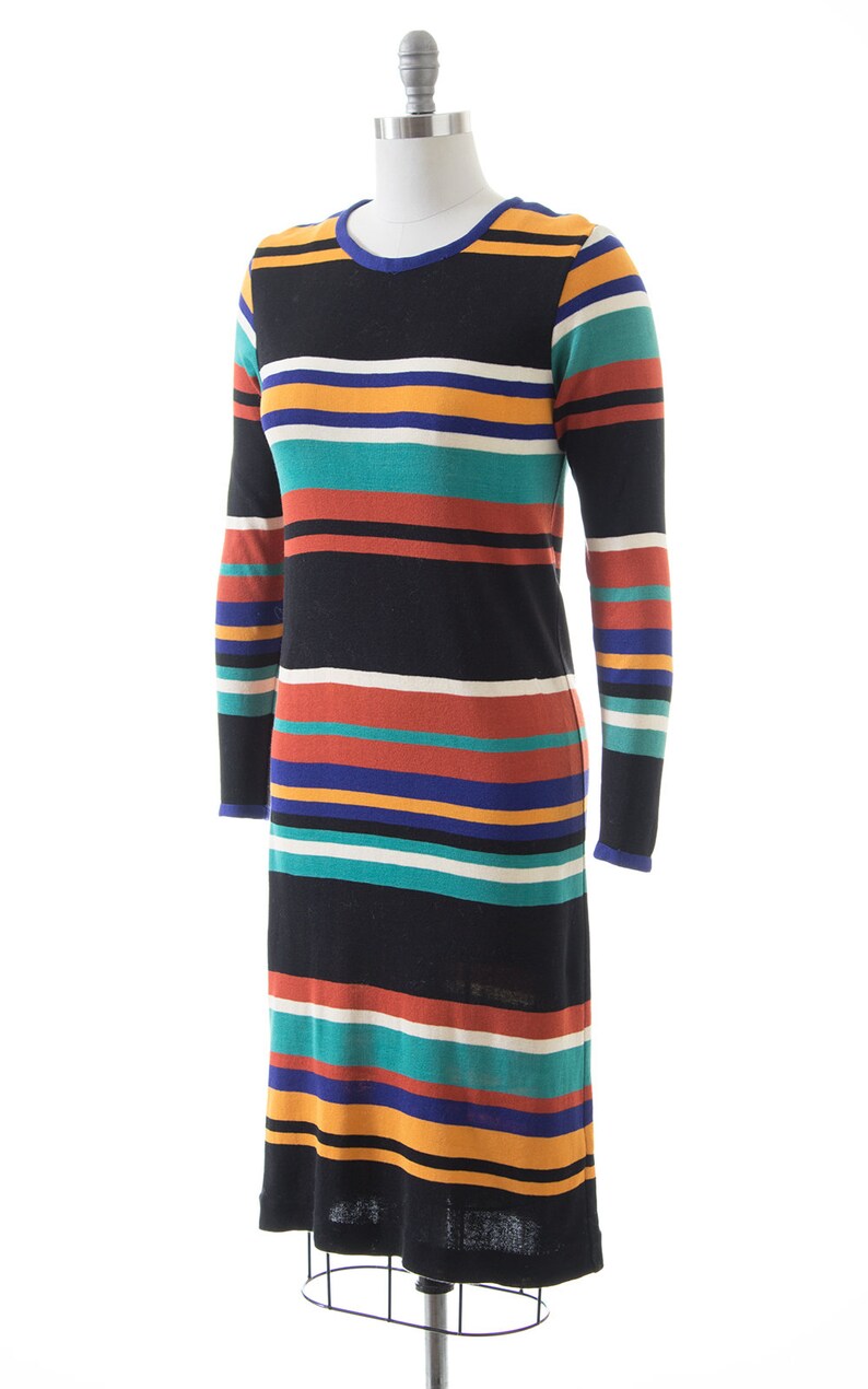 Vintage 1960s 1970s MISSONI Dress 60s 70s Striped Knit Wool Jersey Long Sleeve Shift Dress small/medium image 3