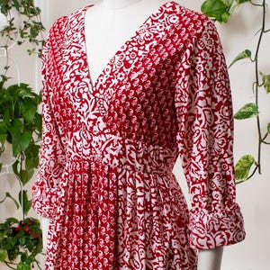 Vintage 1970s Maxi Dress | 70s ADINI Floral Indian Cotton Red Boho Printed Long Sleeve Maxi Dress | medium image 6
