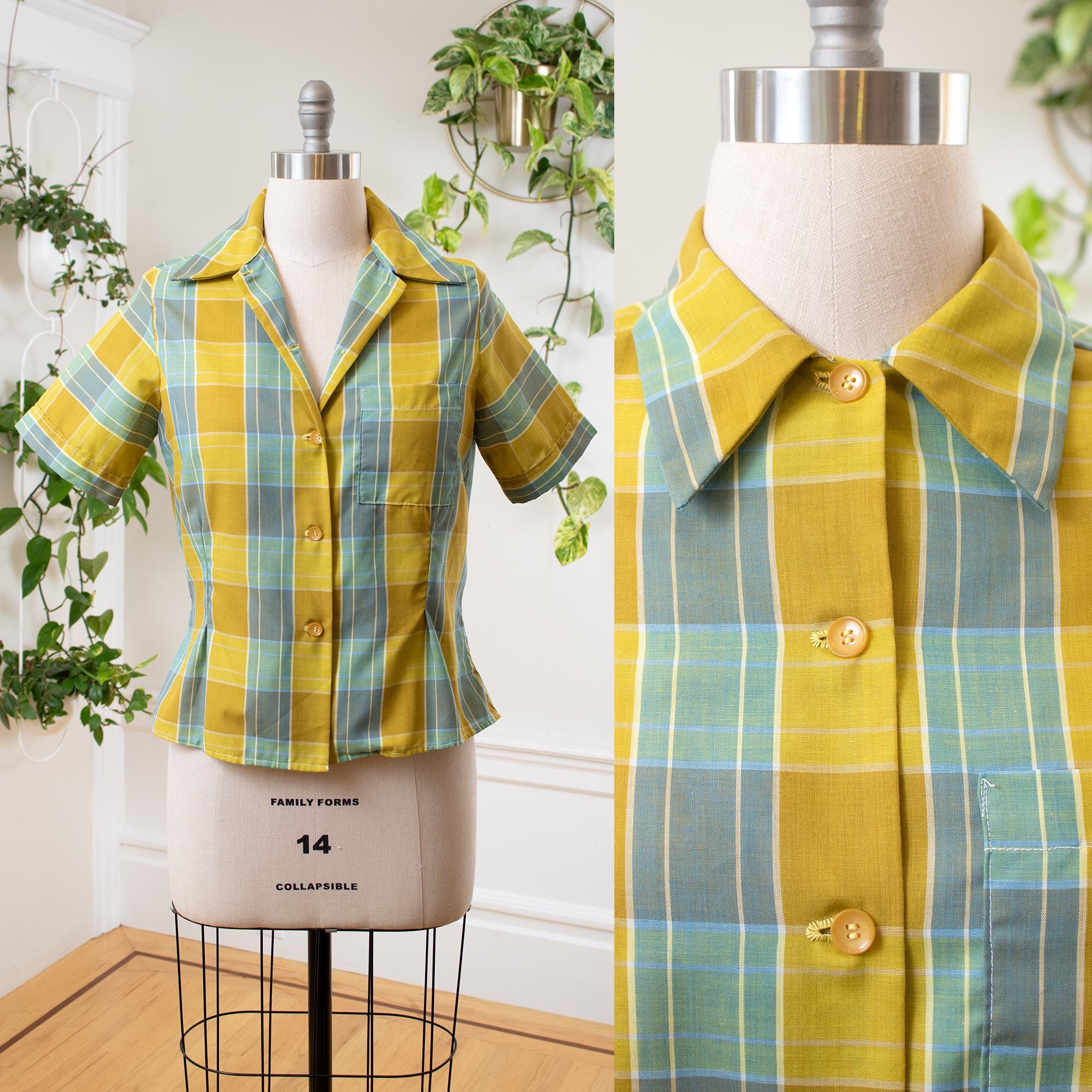 2025超人気 Blouse 1960s Vintage | Short Cotton Plaid Checkered 60s トップス