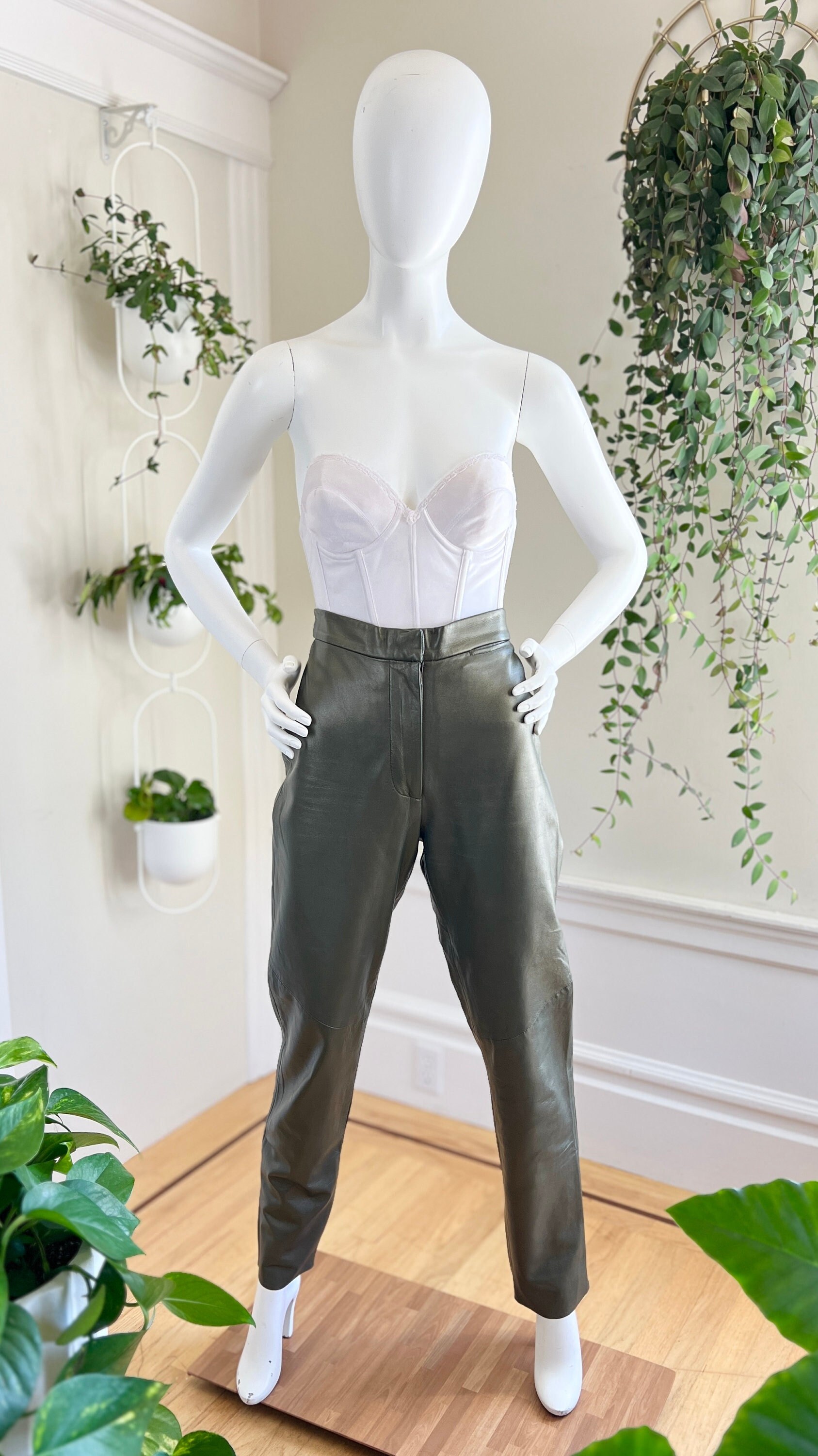 Vintage 1980s Pants | 80s Genuine Leather Metallic Brass