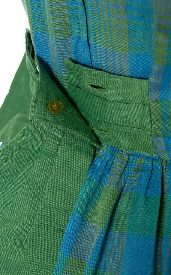 Vintage 1960s Dress | 60s Plaid Cotton Blend Gree… - image 8