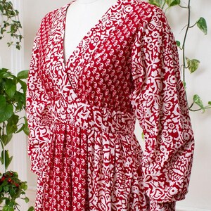 Vintage 1970s Maxi Dress | 70s ADINI Floral Indian Cotton Red Boho Printed Long Sleeve Maxi Dress | medium image 5