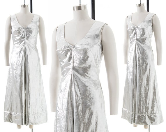 Vintage 1960s Jumpsuit | 60s Metallic Silver Foil