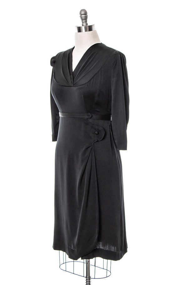 Vintage 1930s Dress | 30s Black Silk Faille Drape… - image 3