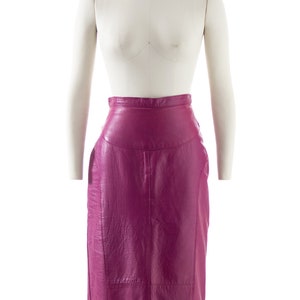 Vintage 1970s Pencil Skirt 70s Purple Leather Buttery Soft High Waisted Midi Wiggle Skirt small image 2