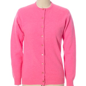 Vintage 1960s Cardigan 60s Hot Neon Pink Knit Wool Angora Mohair Button Up Long Sleeve Sweater Top x-small/small image 2