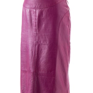 Vintage 1970s Pencil Skirt 70s Purple Leather Buttery Soft High Waisted Midi Wiggle Skirt small image 4