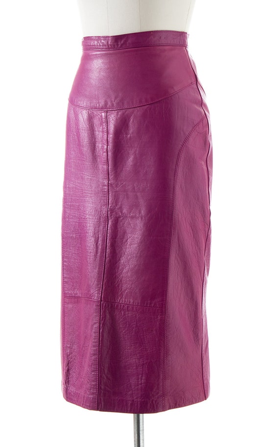 Vintage 1970s Pencil Skirt | 70s Purple Leather B… - image 4