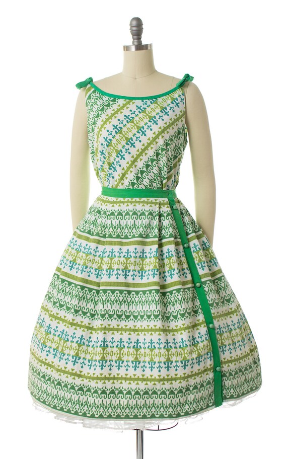 Vintage 1960s Skirt Set | 50s Geometric Printed C… - image 3