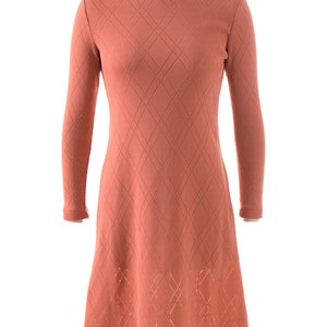 75 DRESS SALE /// Vintage 1970s Sweater Dress 70s Peach Pink Knit Acrylic Turtleneck Long Sleeve Dress xs/small/medium image 2