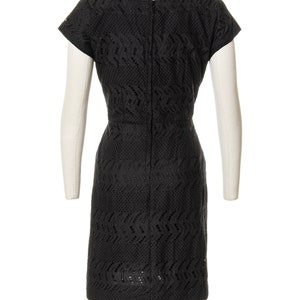 Vintage 1950s 1960s Dress 50s 60s Black Eyelet Lace Cotton Wiggle Sheath Summer LBD Day Dress medium image 4