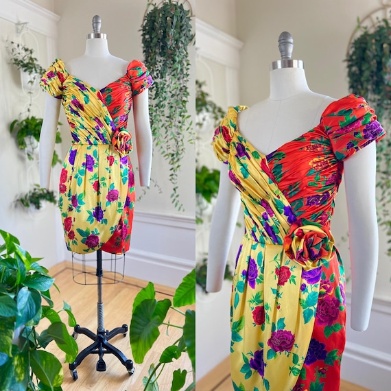 ワンピース 80s vintage satin ribbon flower dress 80s Ribbon Dress - Etsy