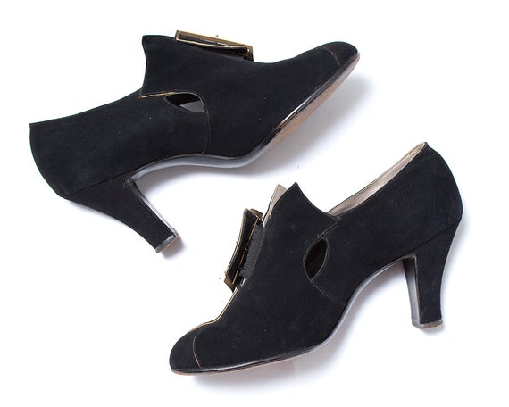 Vintage 1930s High Heels | 30s Black Suede Large … - image 6