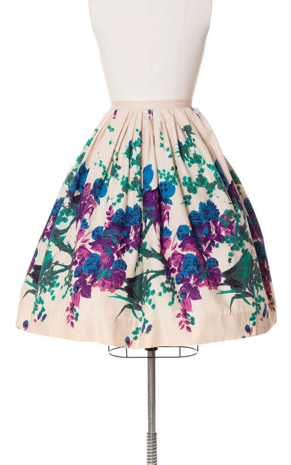 Vintage 1950s Skirt | 50s Floral Border Print Cot… - image 5