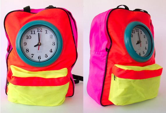 Vintage 90s Neon Clock Backpack // 1990s Color Block Dayglo Flavor Flav  Back to School Bag - Etsy