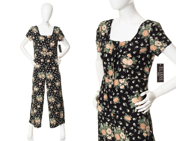 Vintage 1990s Jumpsuit | 90s DEADSTOCK NWT Ditsy … - image 1