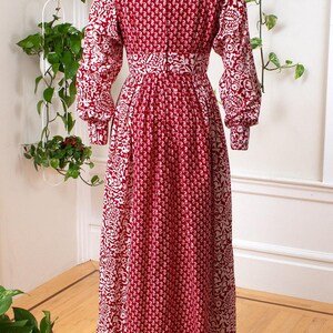 Vintage 1970s Maxi Dress | 70s ADINI Floral Indian Cotton Red Boho Printed Long Sleeve Maxi Dress | medium image 4