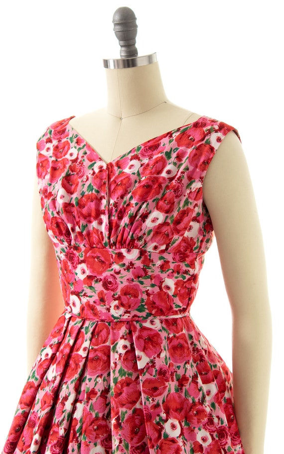 Vintage 1950s Sundress | 50s Rose Floral Printed … - image 5