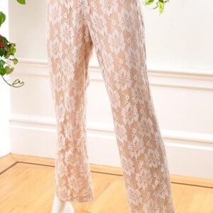 Vintage broekpak uit de jaren 70 | Jaren 70 LILLI DIAMOND Lace Overlay witbeige tuniektop hoge taille broek alternatieve bruid bijpassende 2-delige set | klein afbeelding 8