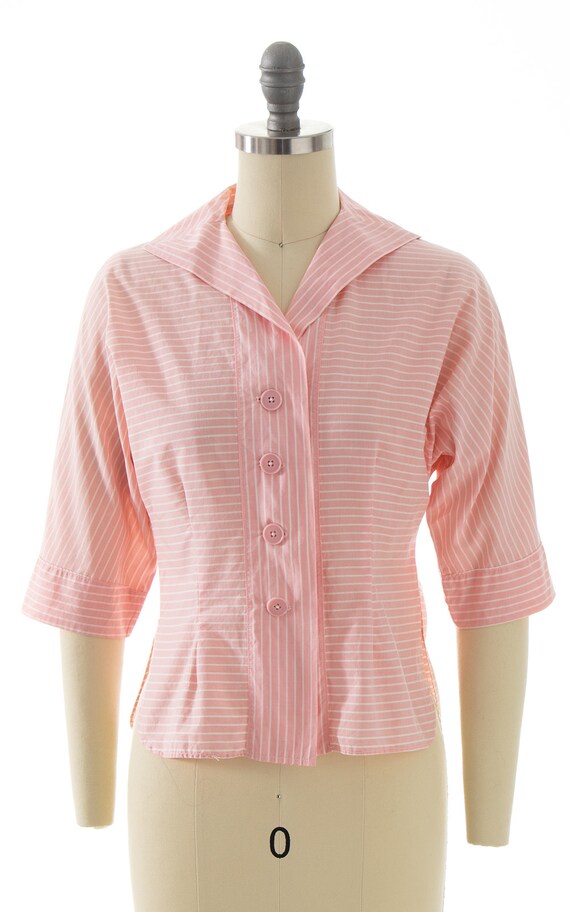 Vintage 1950s Blouse | 50s Striped Cotton Pastel … - image 2