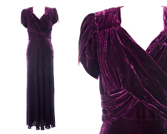 Vintage 1930s 1940s Gown 30s 40s Purple Silk Velvet Ruched | Etsy