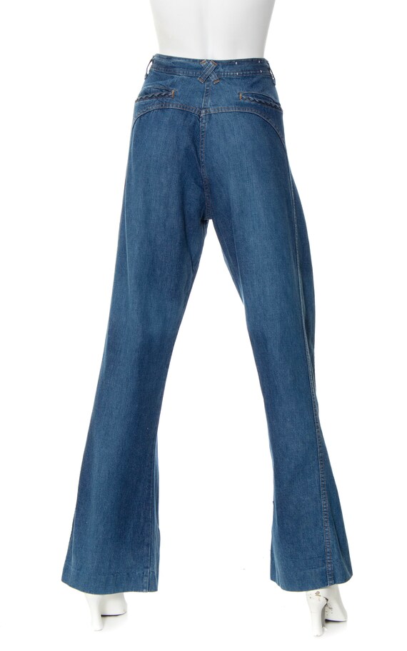 Vintage 1970s Jeans | 70s Medium Blue Wash Cotton… - image 4