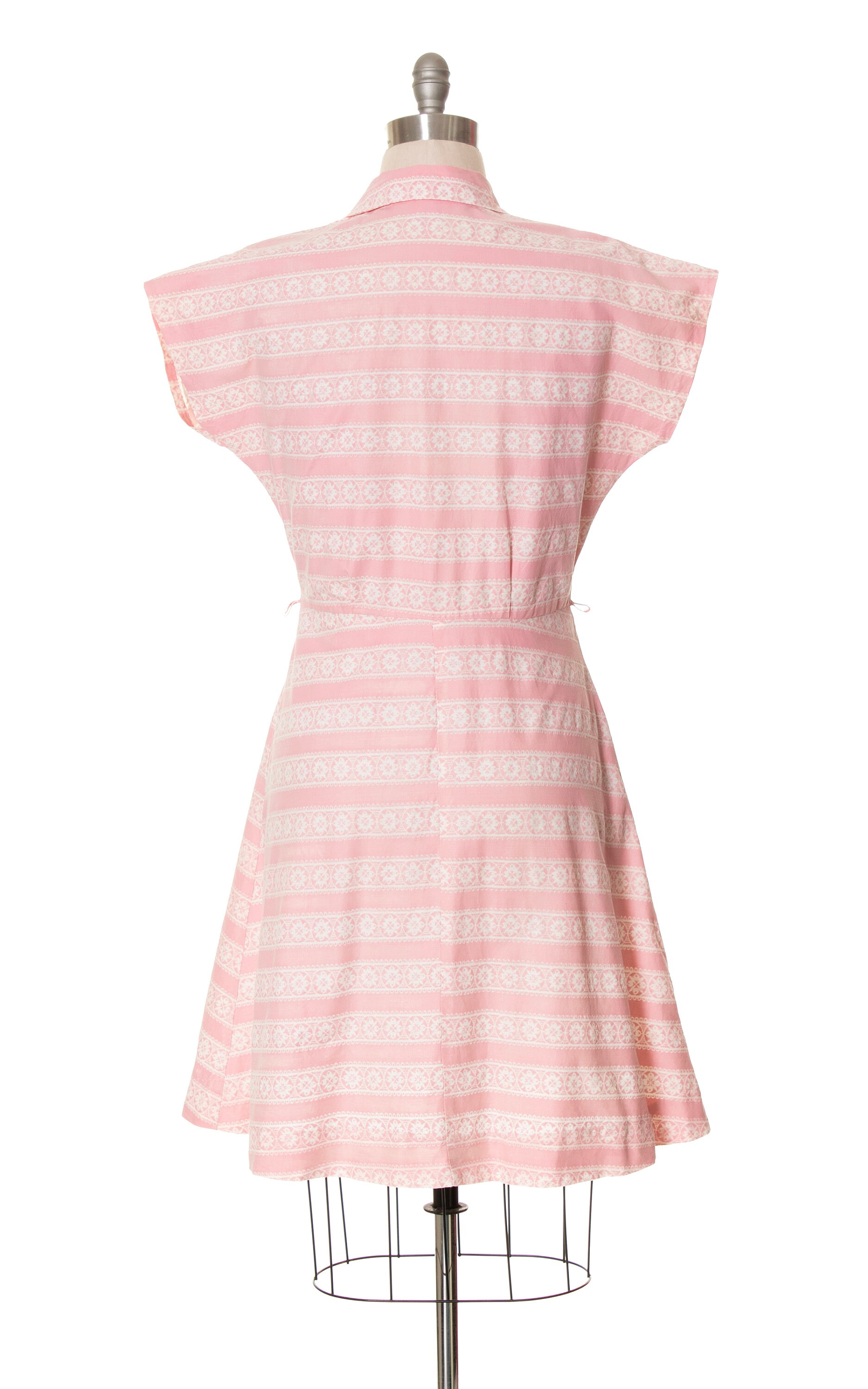 Vintage 1940s 1950s Shirt Dress | 40s 50s Striped Cotton Pink