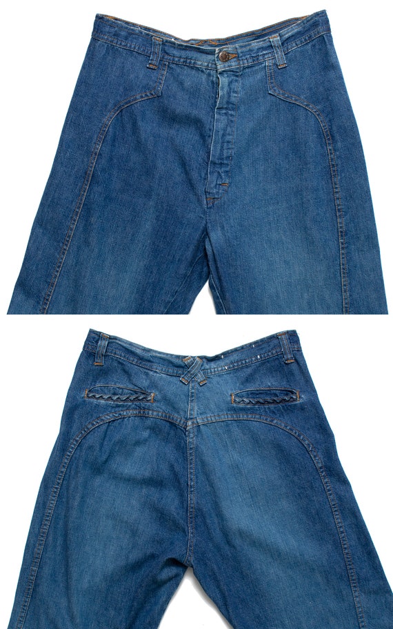 Vintage 1970s Jeans | 70s Medium Blue Wash Cotton… - image 7