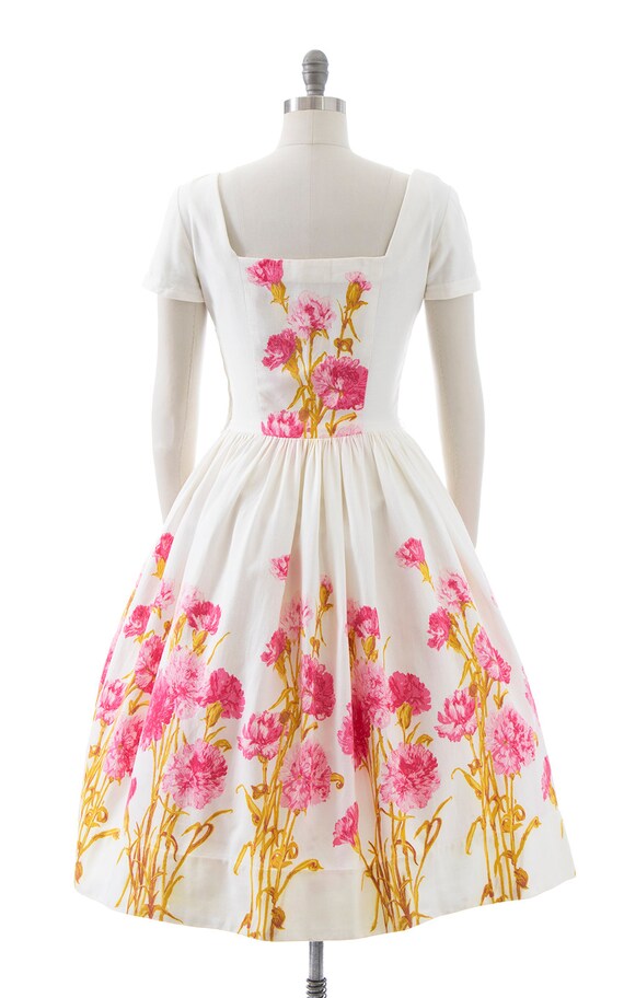 Vintage 1950s Dress | 50s Pink Carnations Floral … - image 4