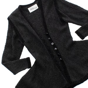 Vintage 1980s Skirt Suit 80s Jet Black Chenille Knit Peplum Jacket Pencil Skirt Two Piece Matching Set small/medium image 9