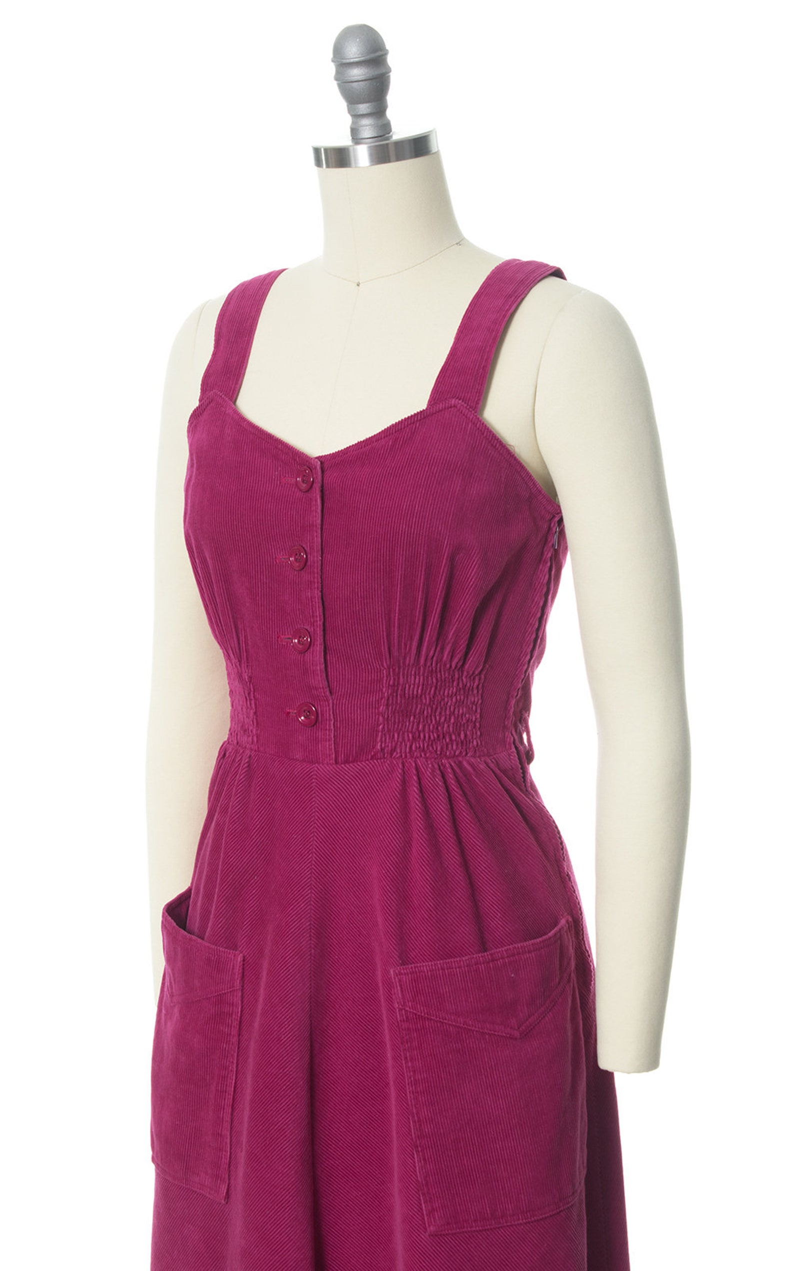 Vintage 1970s Dress 70s Corduroy Magenta Pink Overalls Fit - Etsy