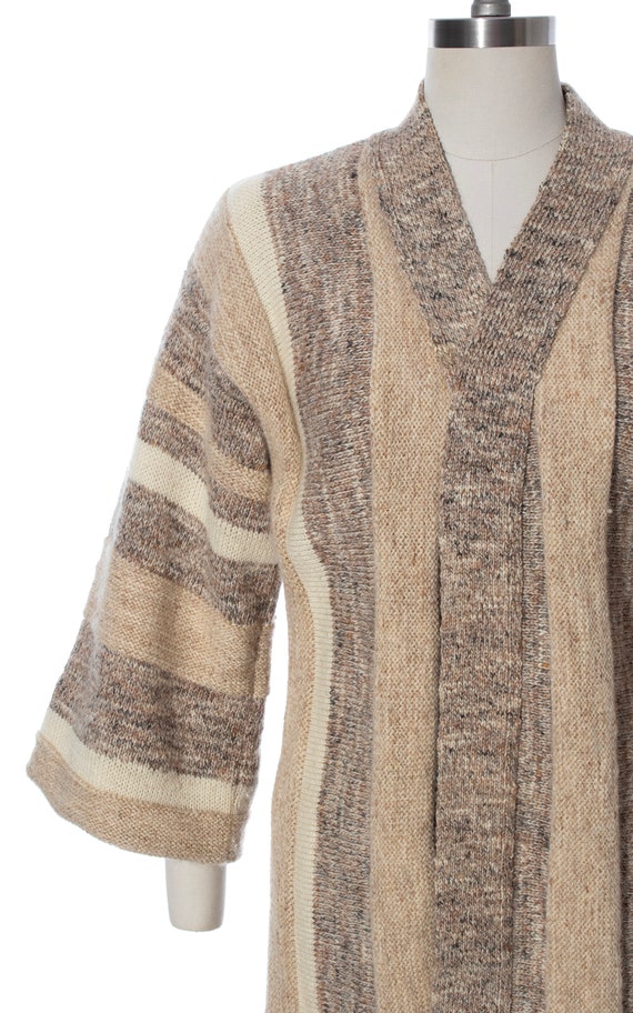 Vintage 1970s Cardigan | 70s Knit Wool Striped Ea… - image 6