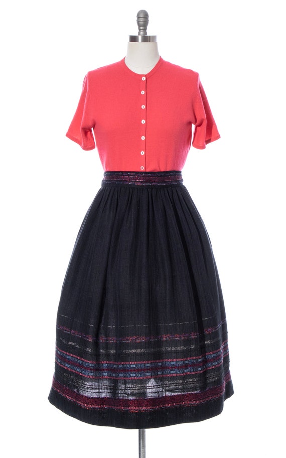 Vintage 1960s Skirt | 60s Striped Border Hand Wov… - image 2