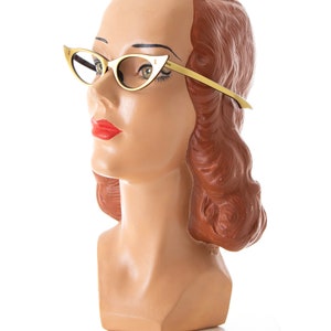 Vintage 1950s Glasses Frames 50s Cat Eye Metallic Gold Lucite Cateye Mid Century Pin Up Sunglasses Frames Made in France image 3