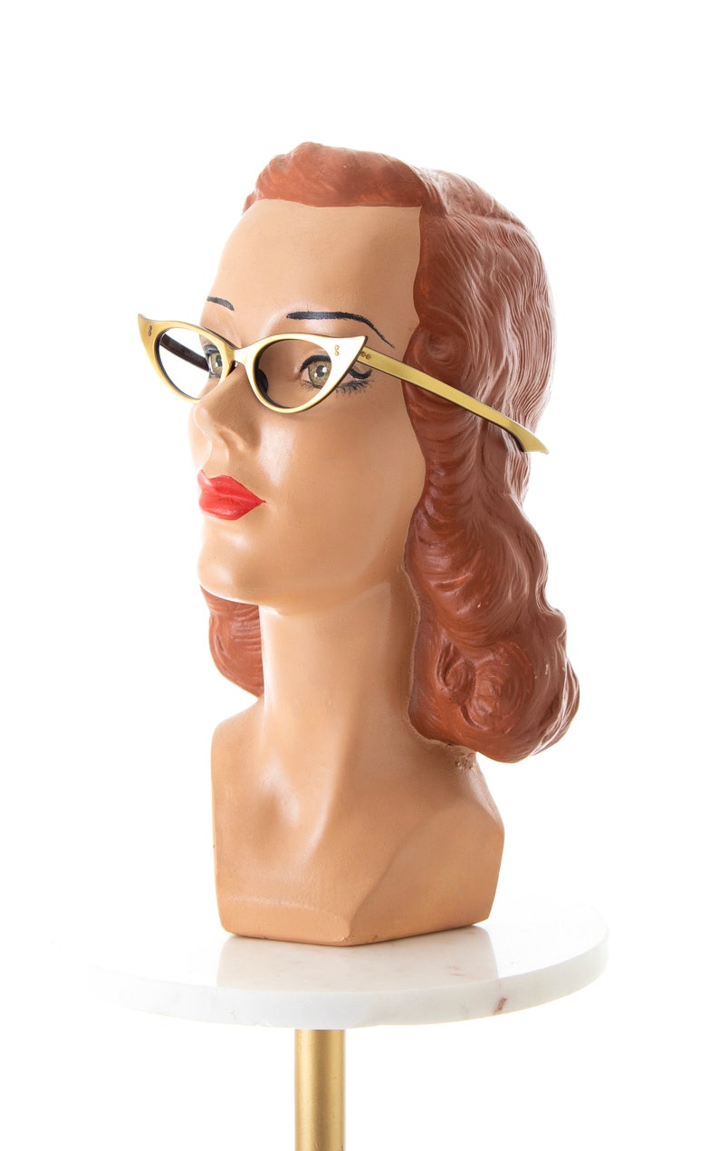 Vintage 1950s Glasses Frames 50s Cat Eye Metallic Gold Lucite Cateye Mid Century Pin Up Sunglasses Frames Made in France image 3
