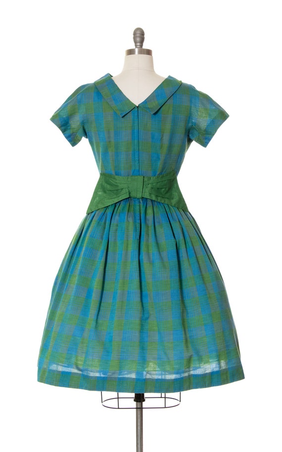 Vintage 1960s Dress | 60s Plaid Cotton Blend Gree… - image 4