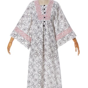 Vintage 1970s Maxi Dress 70s Floral Block Print White Cotton Angel Bell Sleeve Boho Full Length Dress x-small image 3
