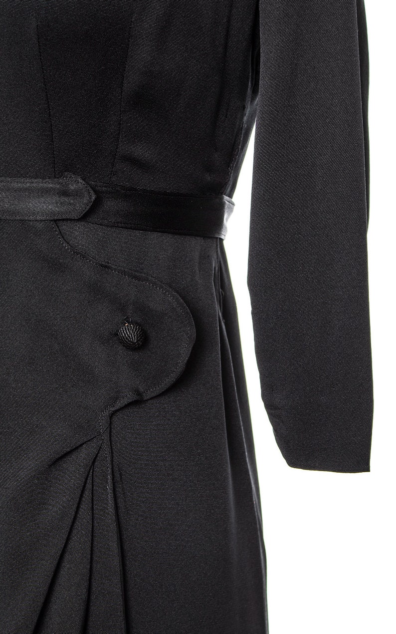 Vintage 1930s Dress 30s Black Silk Faille Draped Hip Sarong Skirt Sheath Cocktail Little Black Dress LBD Wiggle Dress medium/large image 7