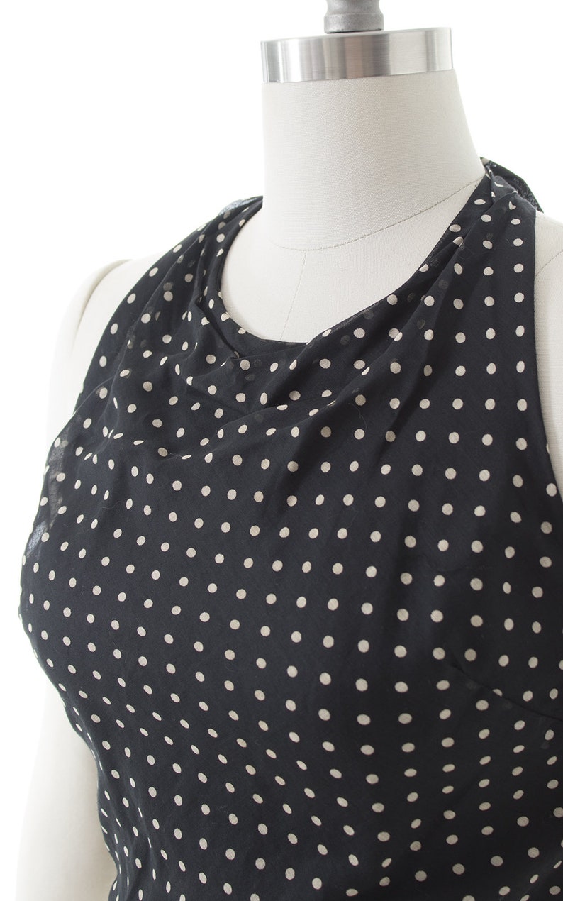 Vintage 1970s Halter Top 70s Polka Dot Cotton Black Cropped Peplum Pin Up Blouse small image 5