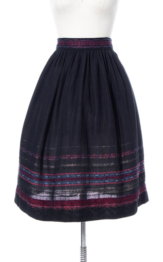 Vintage 1960s Skirt | 60s Striped Border Hand Wov… - image 3