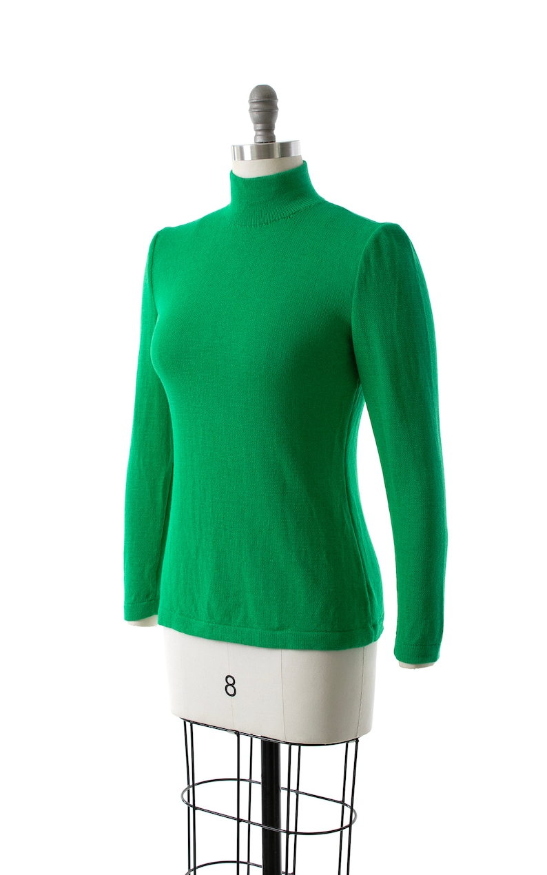 Vintage 1980s Sweater 80s ST JOHN by Marie Gray Knit Kelly Green Wool Long Sleeve Turtleneck Jumper Top small image 3